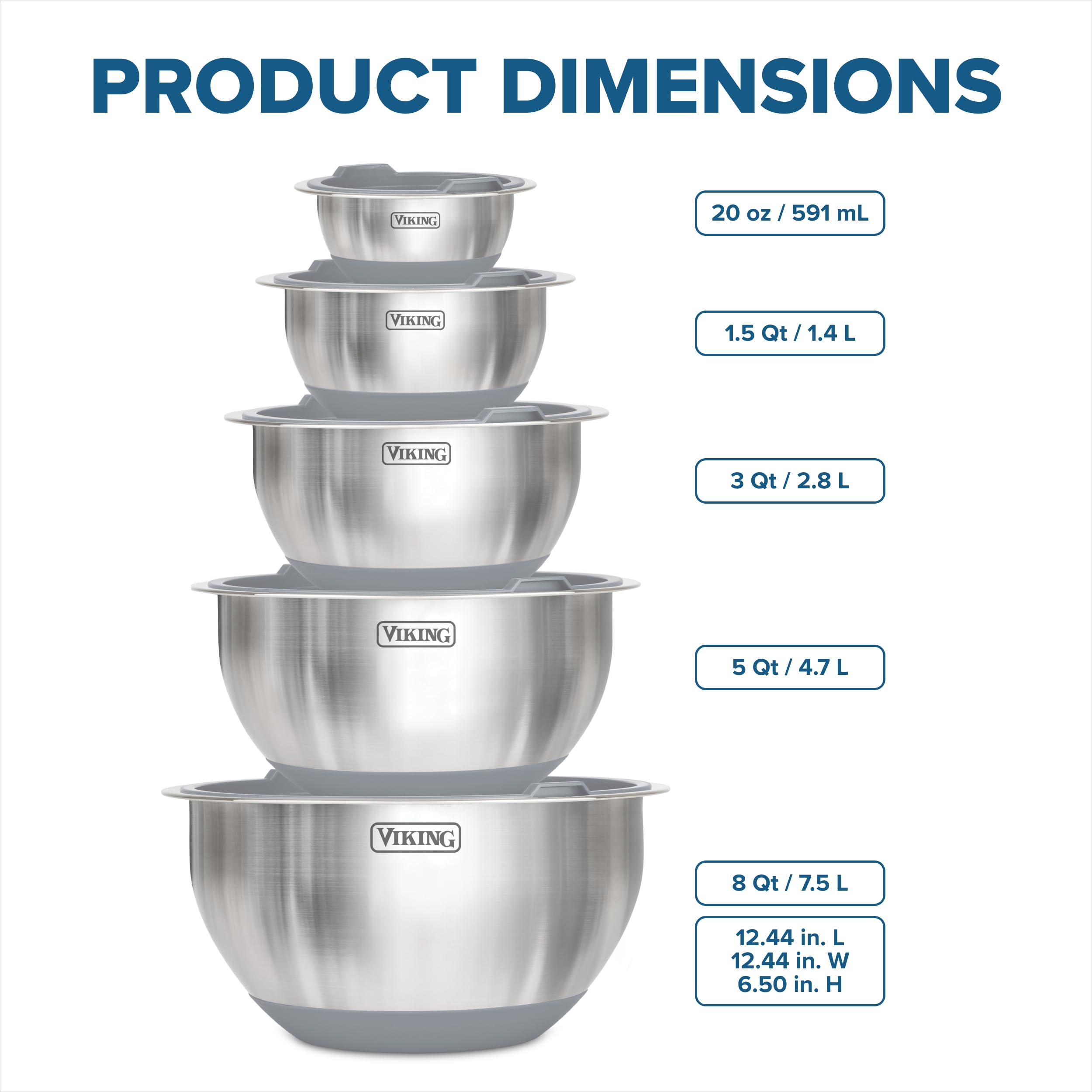 Viking 8-quart mixing bowl with lid for family meals.