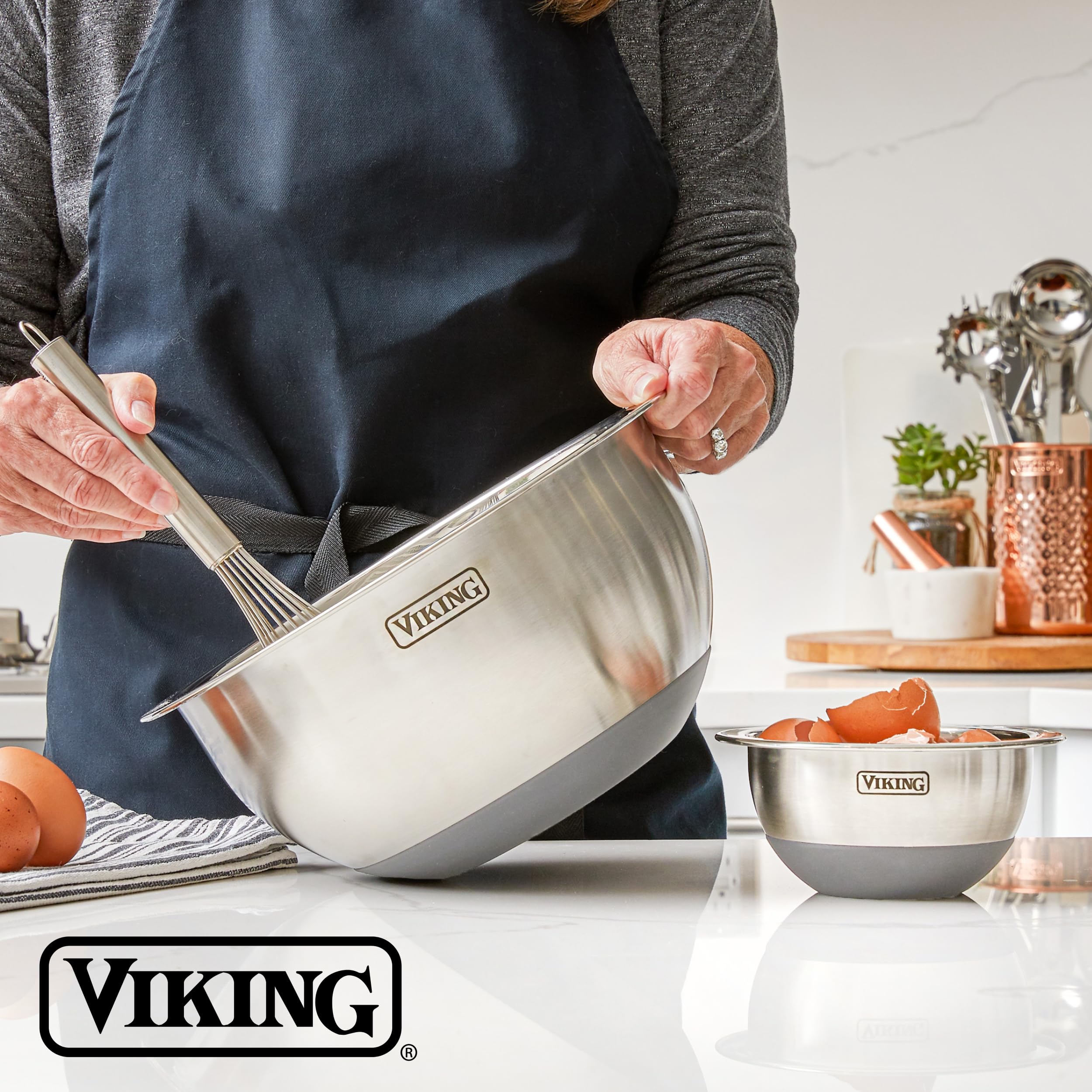 Viking tight-fitting lid on stainless steel bowl keeps contents fresh.