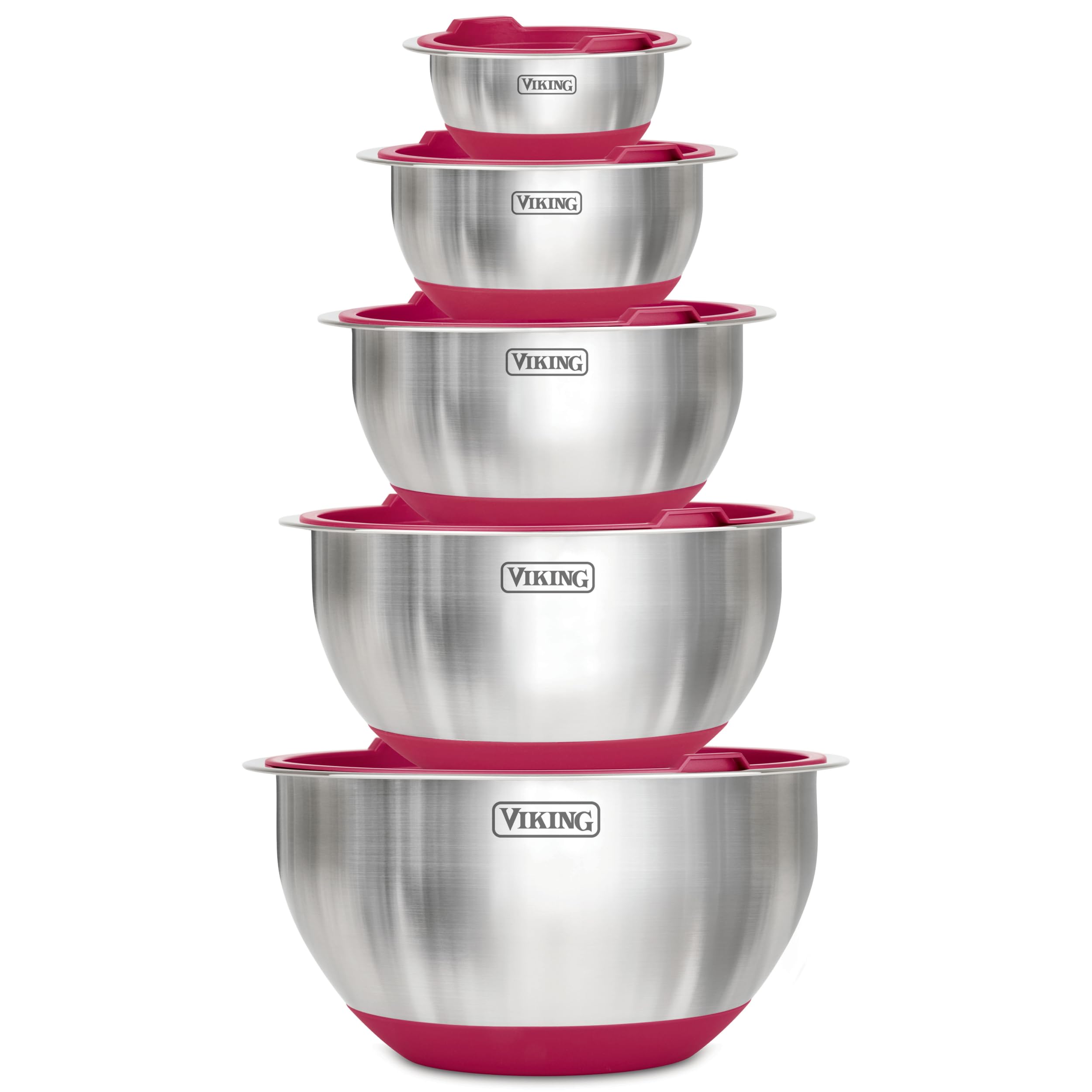 Viking 10-piece mixing bowls with tight lids for organized meal prep.