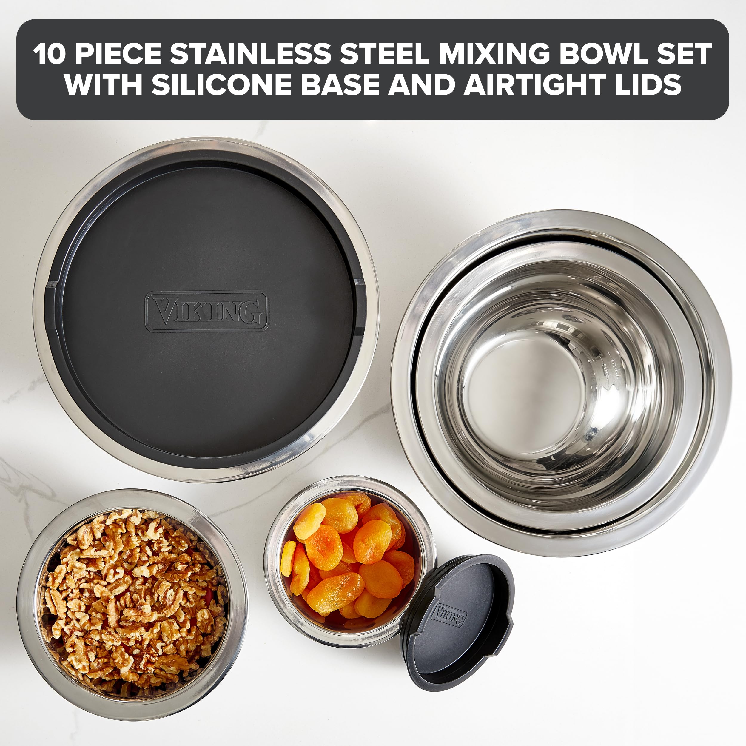 Viking bowls with non-slip silicone base for stable mixing