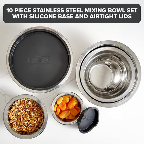 Viking bowls with non-slip silicone base for stable mixing