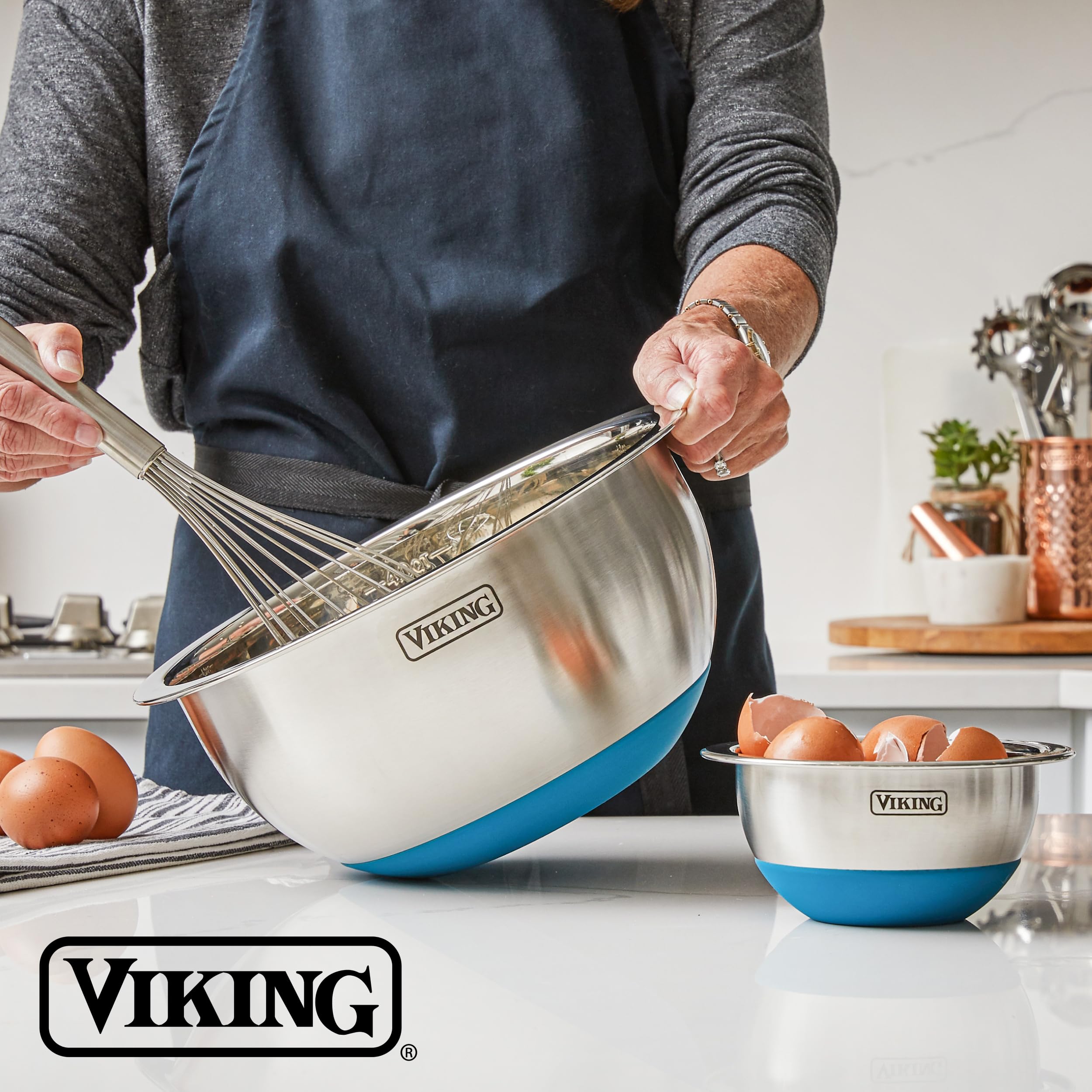 Viking mixing bowls are dishwasher safe for easy cleanup.