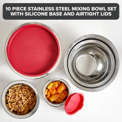 Viking mixing bowls with non-slip base prevent spills during stirring.