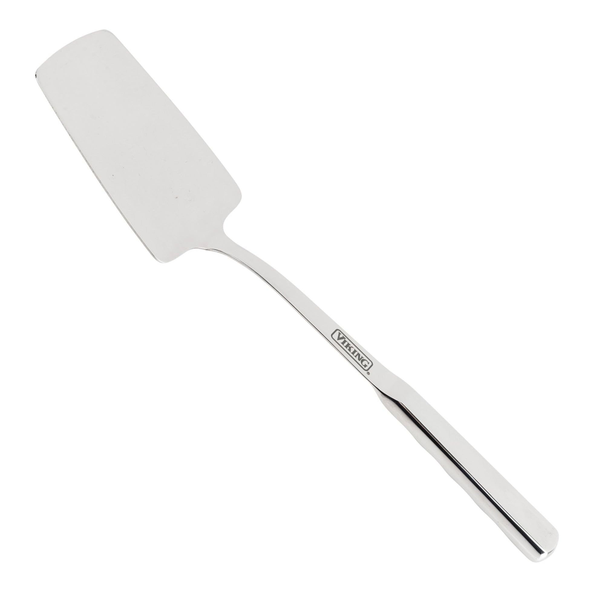 Viking solid spatula with stay-cool ergonomic handle for comfortable stirring.