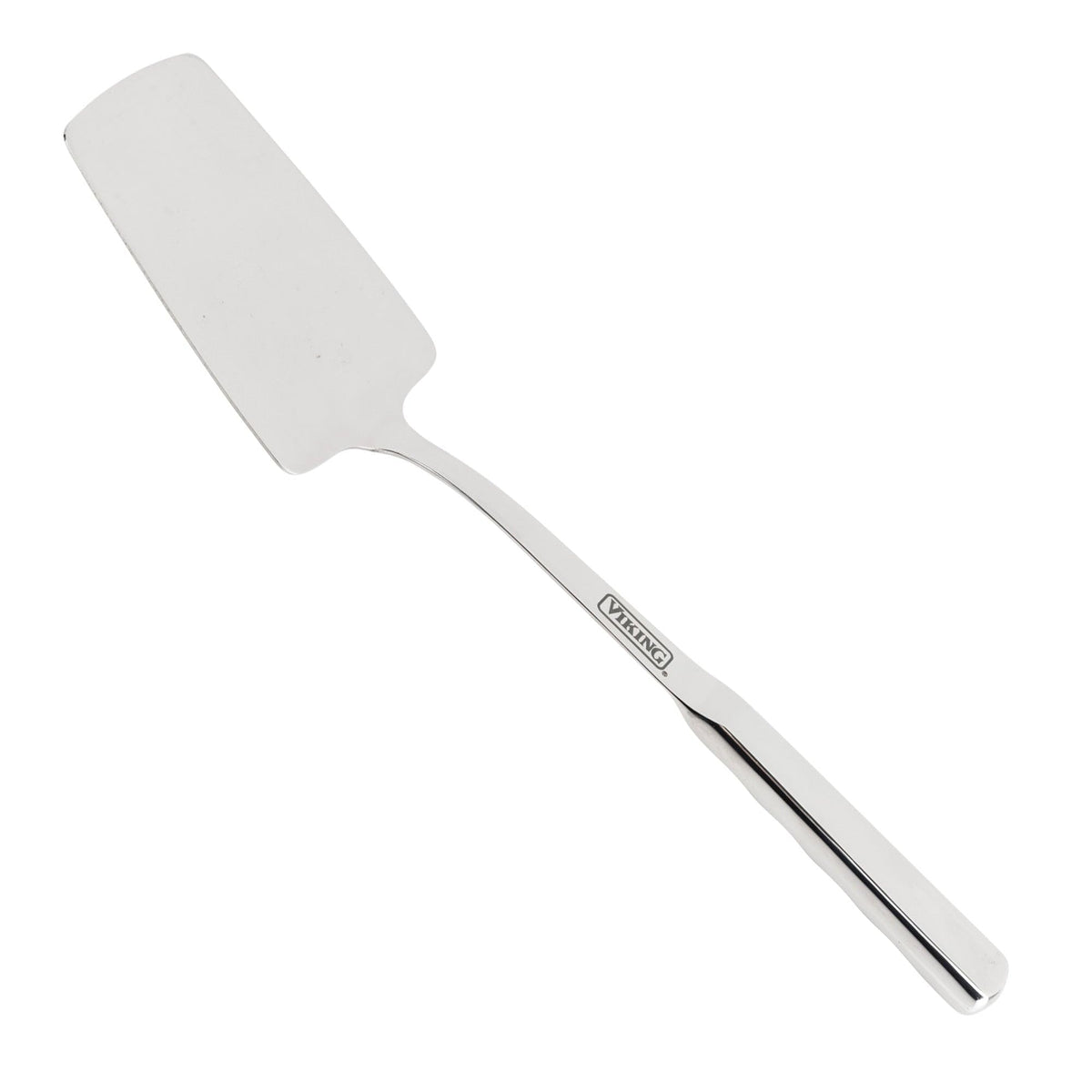 Viking solid spatula with stay-cool ergonomic handle for comfortable stirring.