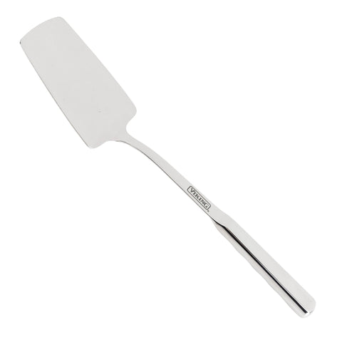 Viking solid spatula with stay-cool ergonomic handle for comfortable stirring.