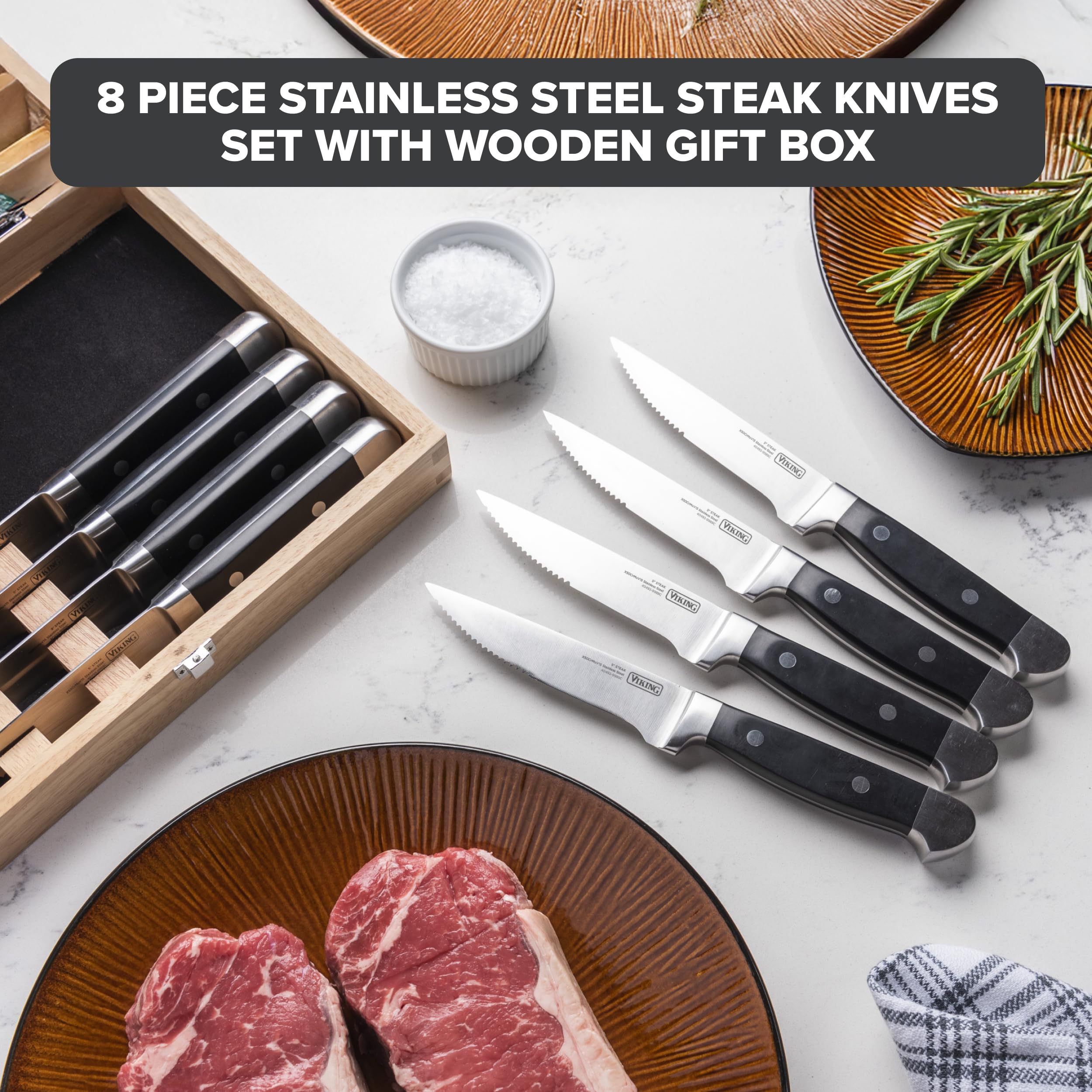 Viking stainless steel blades with a sharp edge for precise slicing.