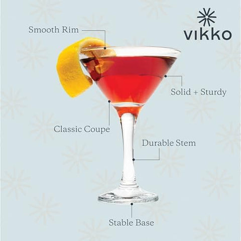 Vikko crystal-clear martini glass with stem enhances presentation