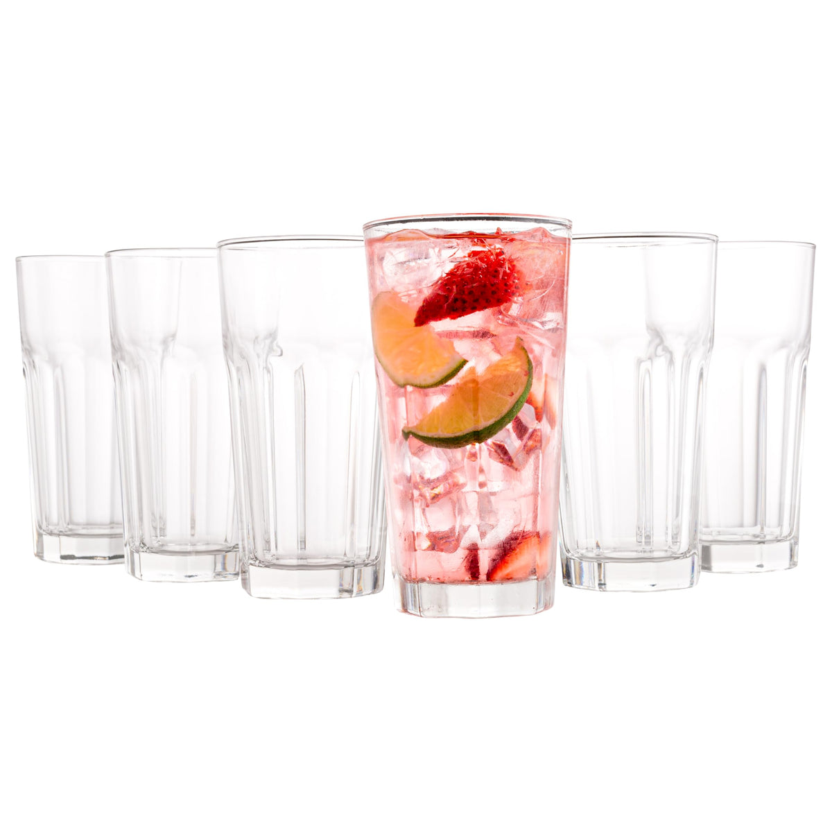 Vikko 11oz drinking glasses set of 6 with compact, stackable design.