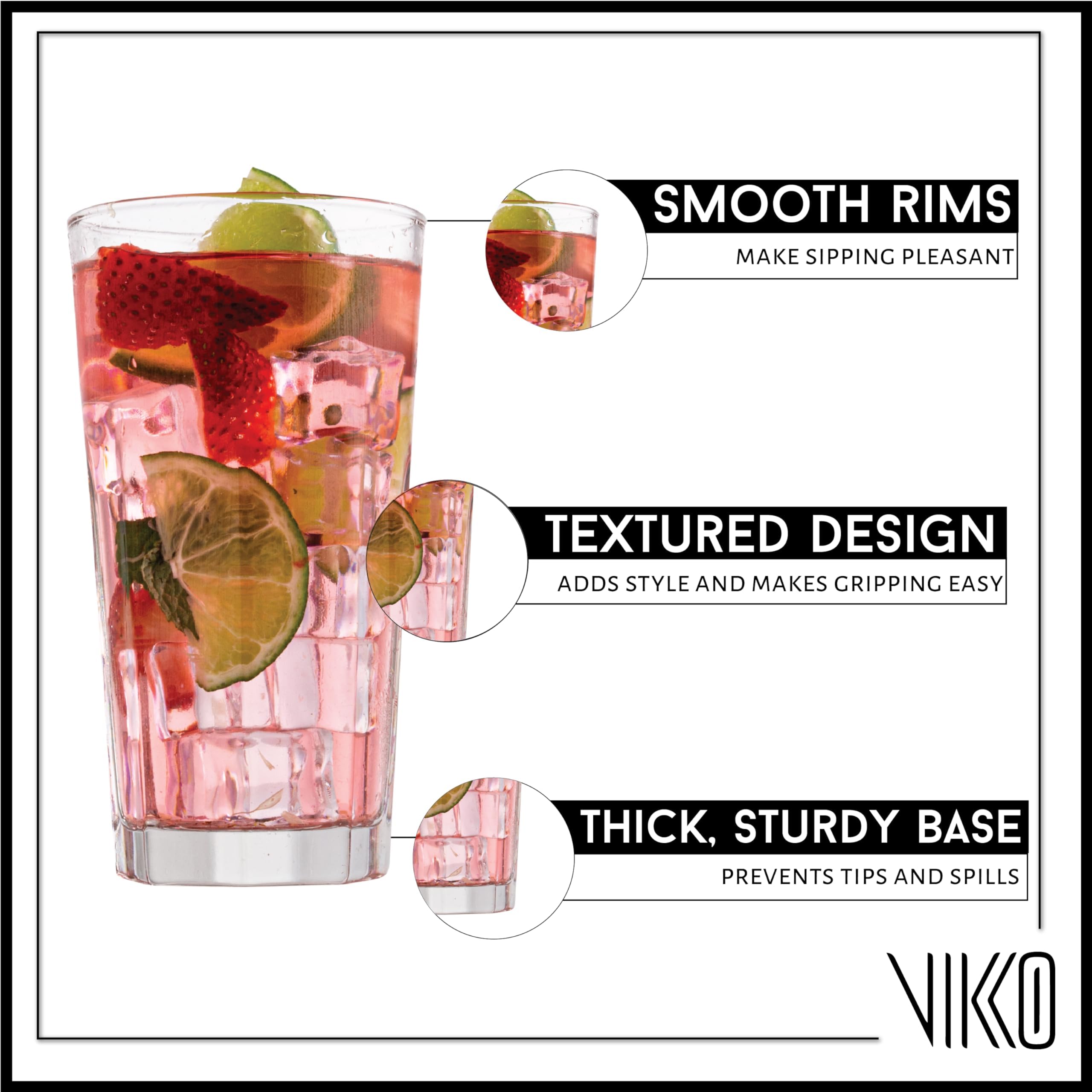 Vikko tall water glasses show stackability for easy storage.