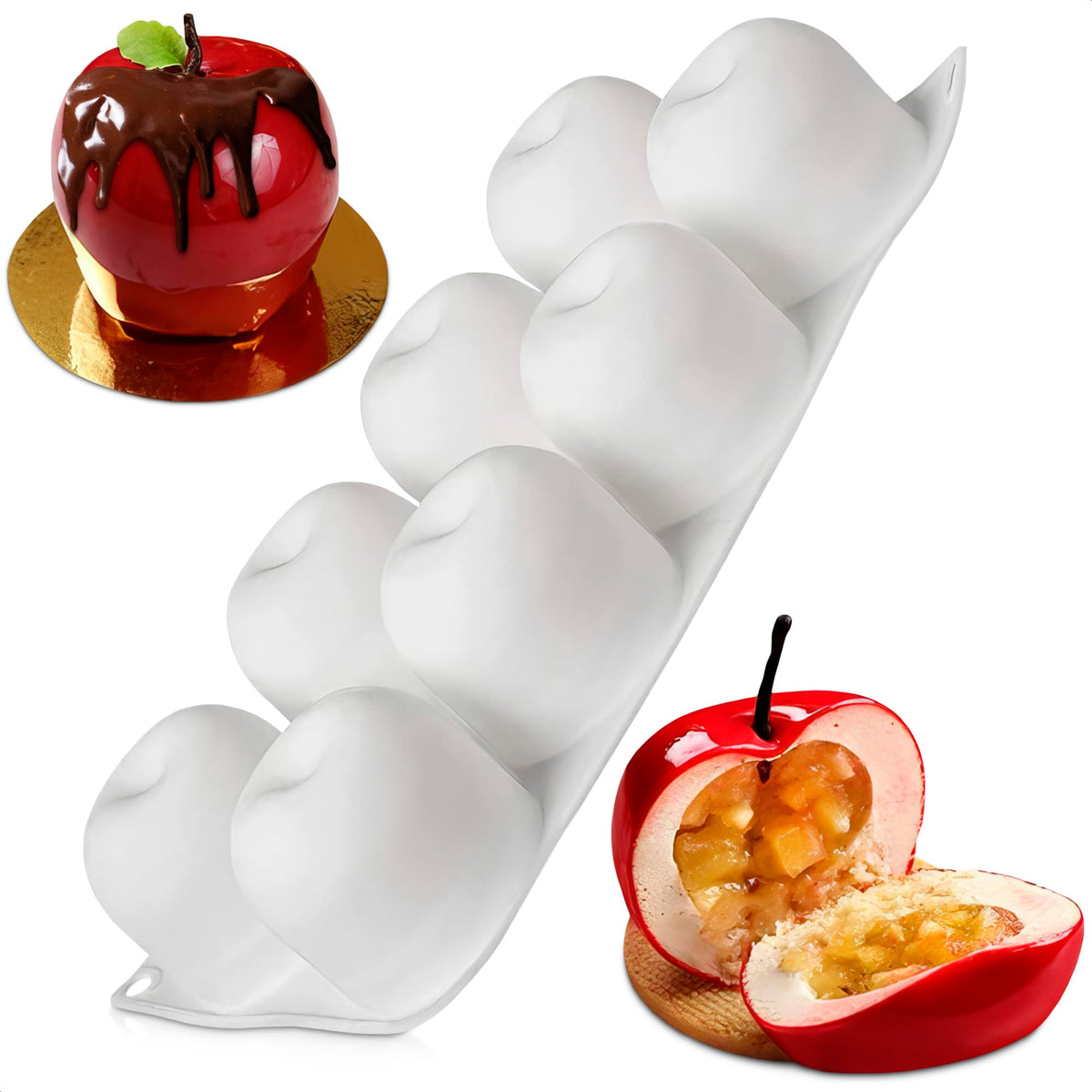 VIKROM 8-cavity apple mold outer view shows flexible non-stick silicone for easy release.