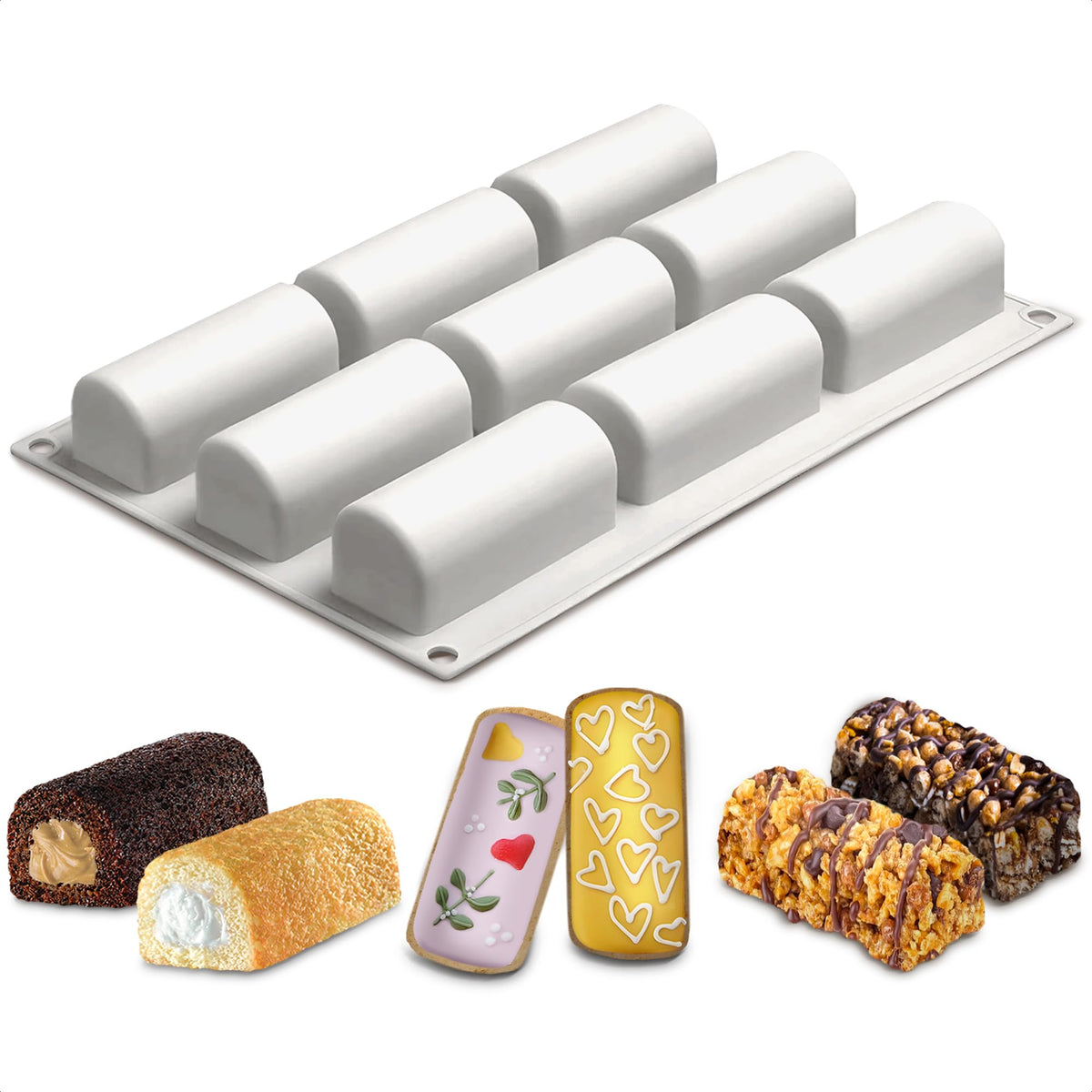 VIKROM 9-cavity silicone roll mold with easy-release for uniform portions.