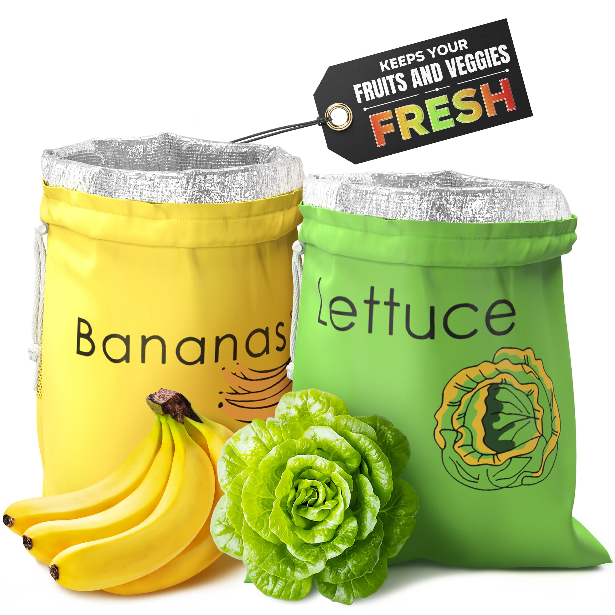 VIKROM banana bag with foil lining helps keep bananas fresh in the fridge.