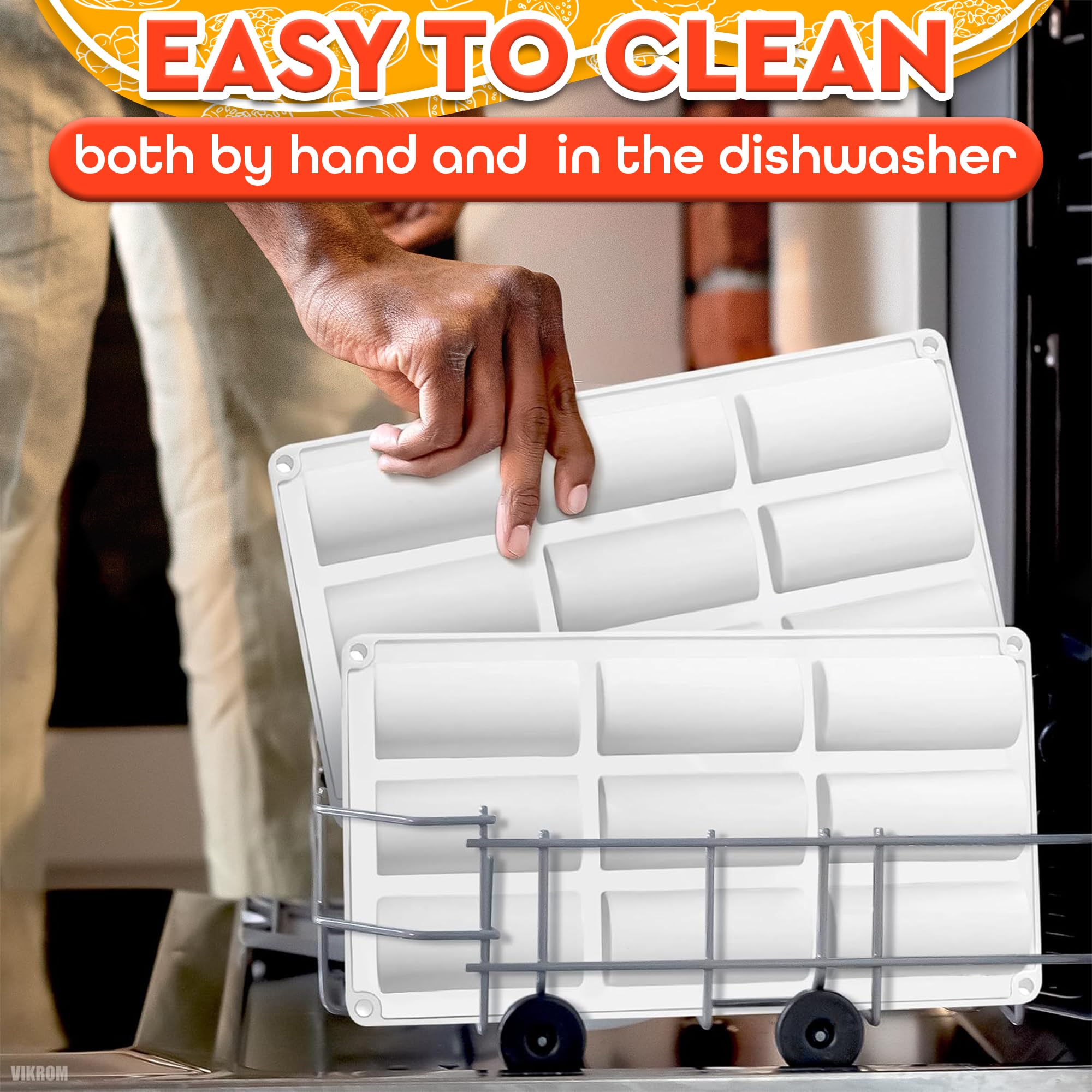 VIKROM dishwasher-safe mold simplifies post-bake cleanup.