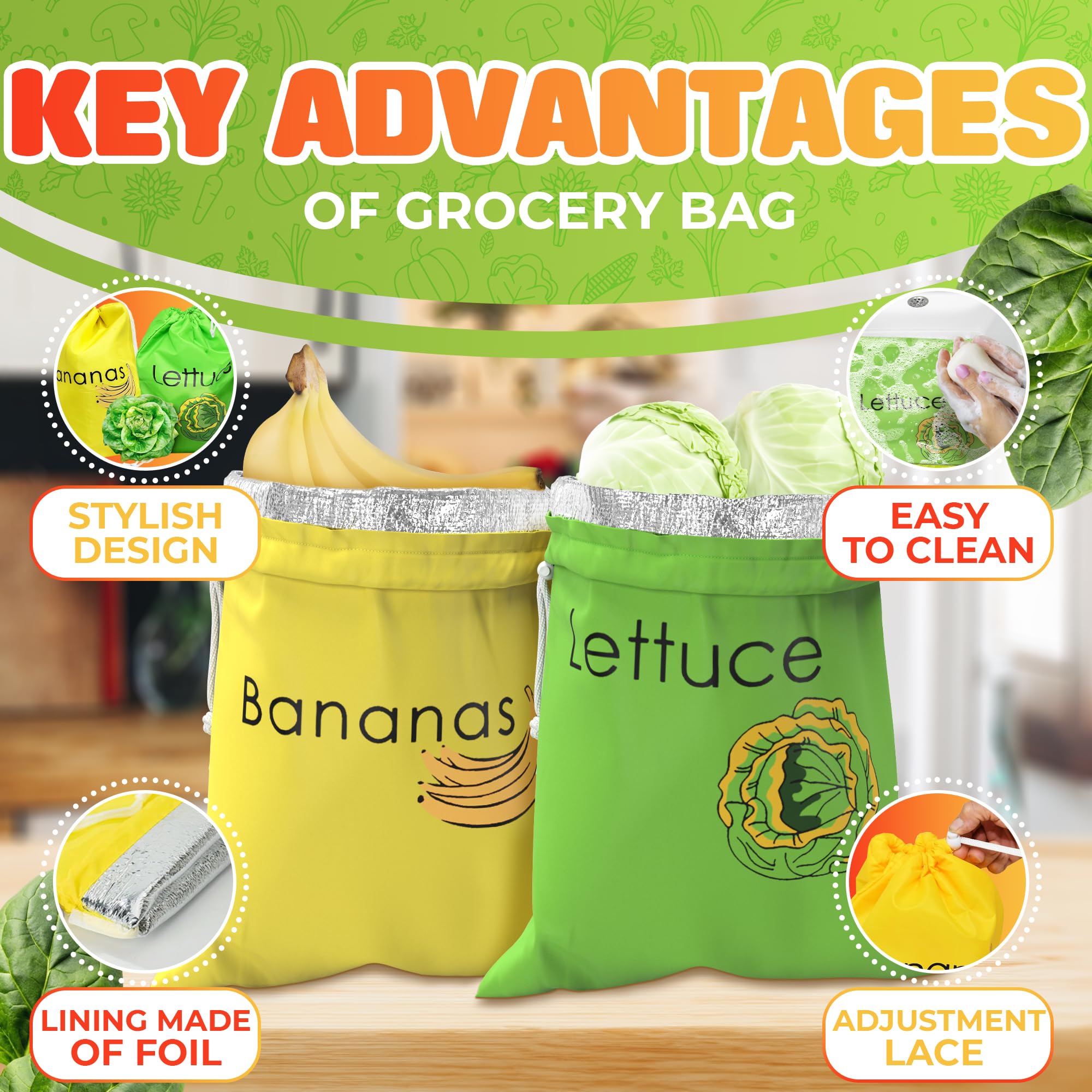 VIKROM foil-lining interior adds a protective barrier for produce.