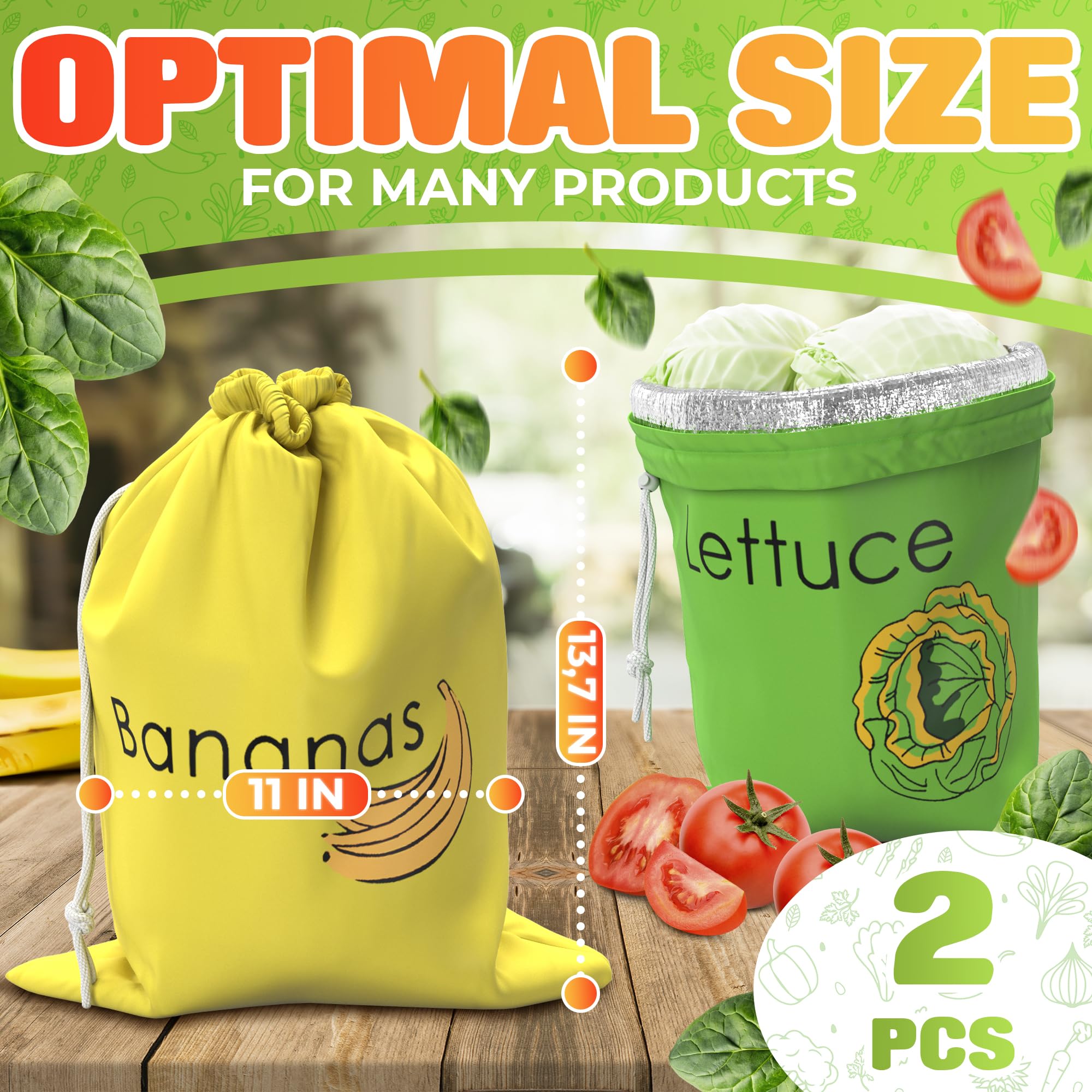 VIKROM lettuce bag with breathable fabric preserves leafy greens longer.
