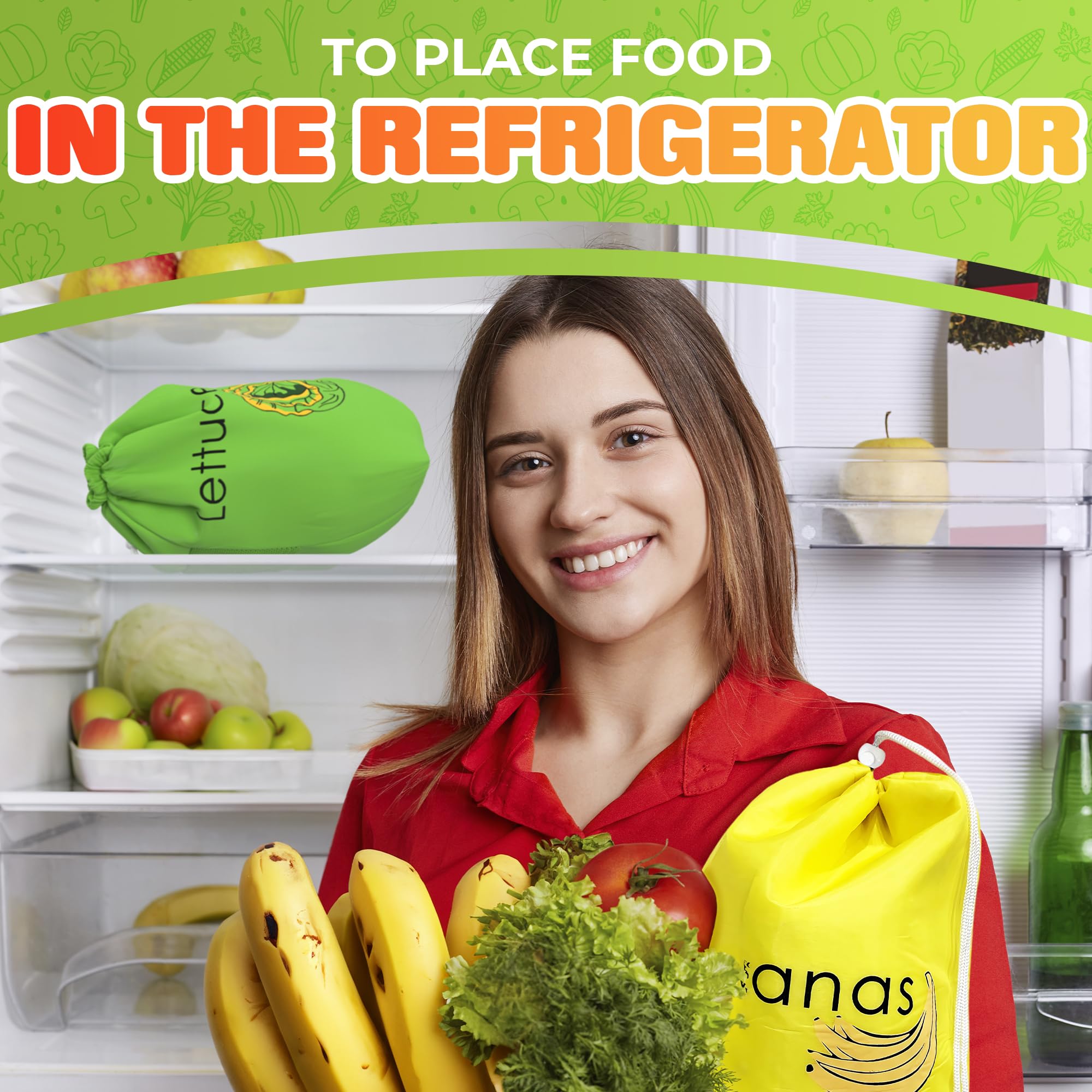 VIKROM two-piece bag set for bananas and lettuce.