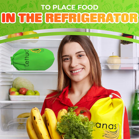 VIKROM two-piece bag set for bananas and lettuce.