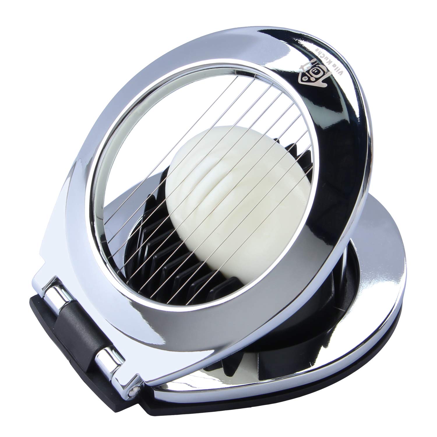 Vila KuChe egg slicer base showcases sturdy stainless steel construction.
