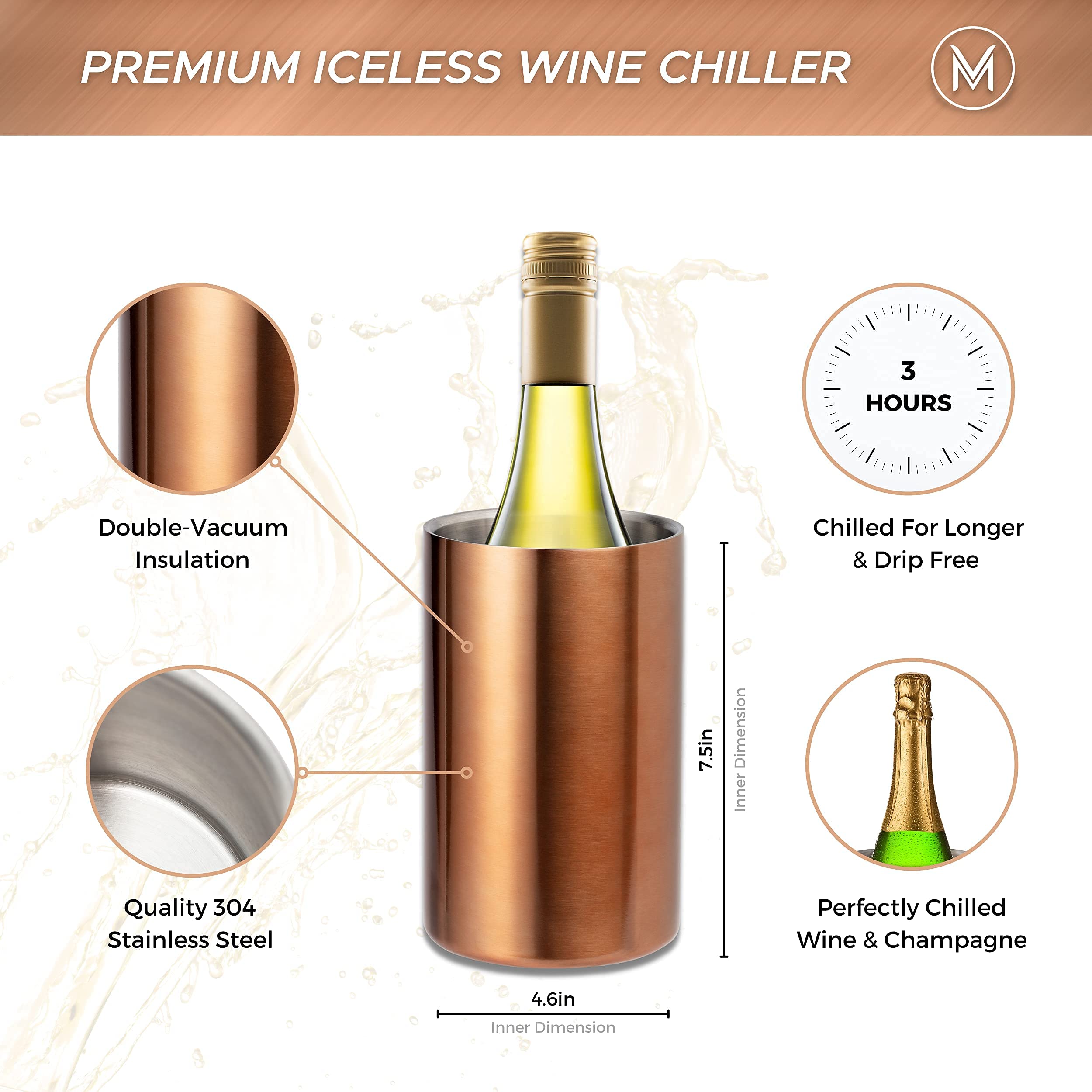 Villa & Marx wine chiller with bottle nestled inside and ready to serve.