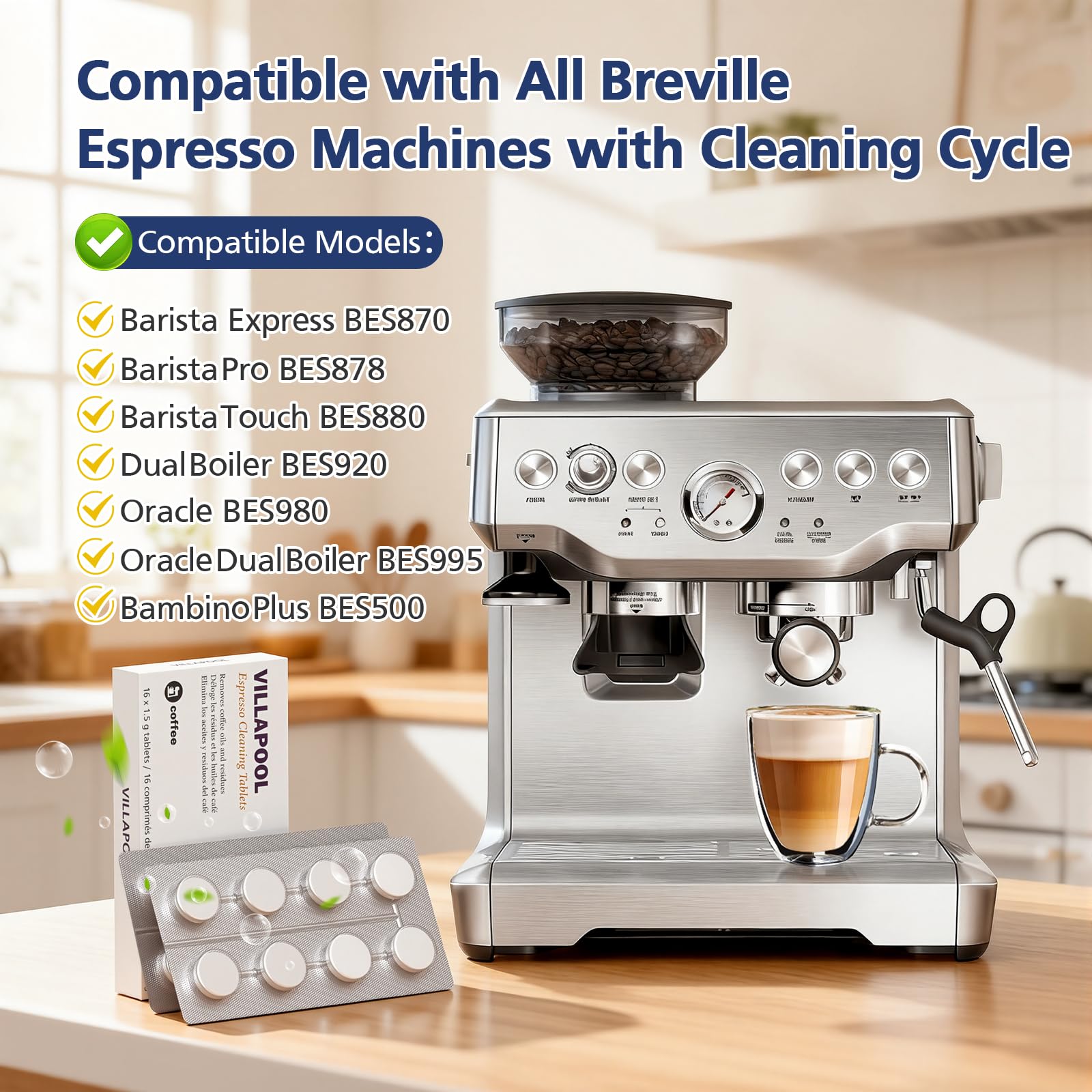 VILLAPOOL BEC250 tablet close-up for Breville cleaning cycles.