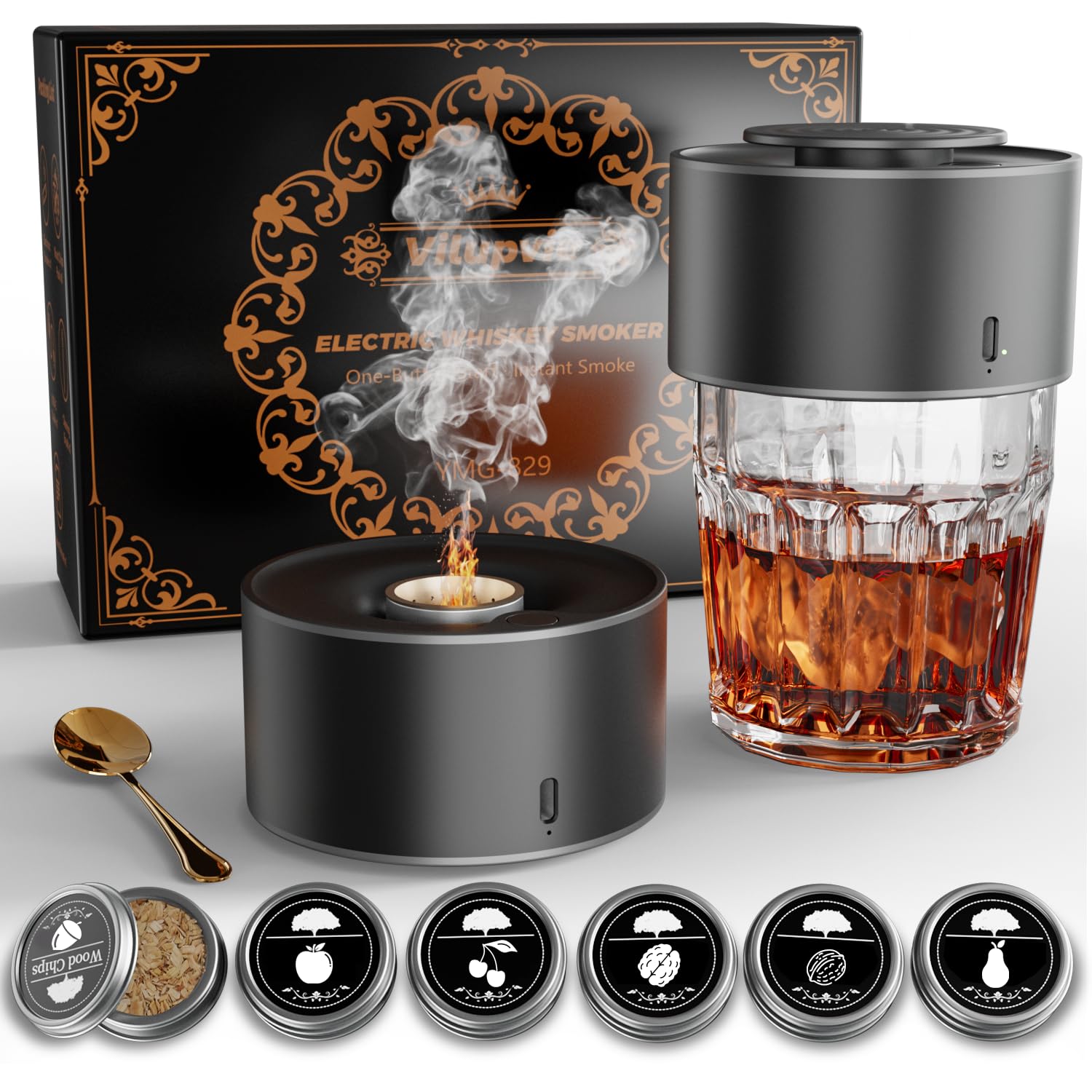Vilupvie electric whiskey smoker kit with heating rod for flameless aroma at home