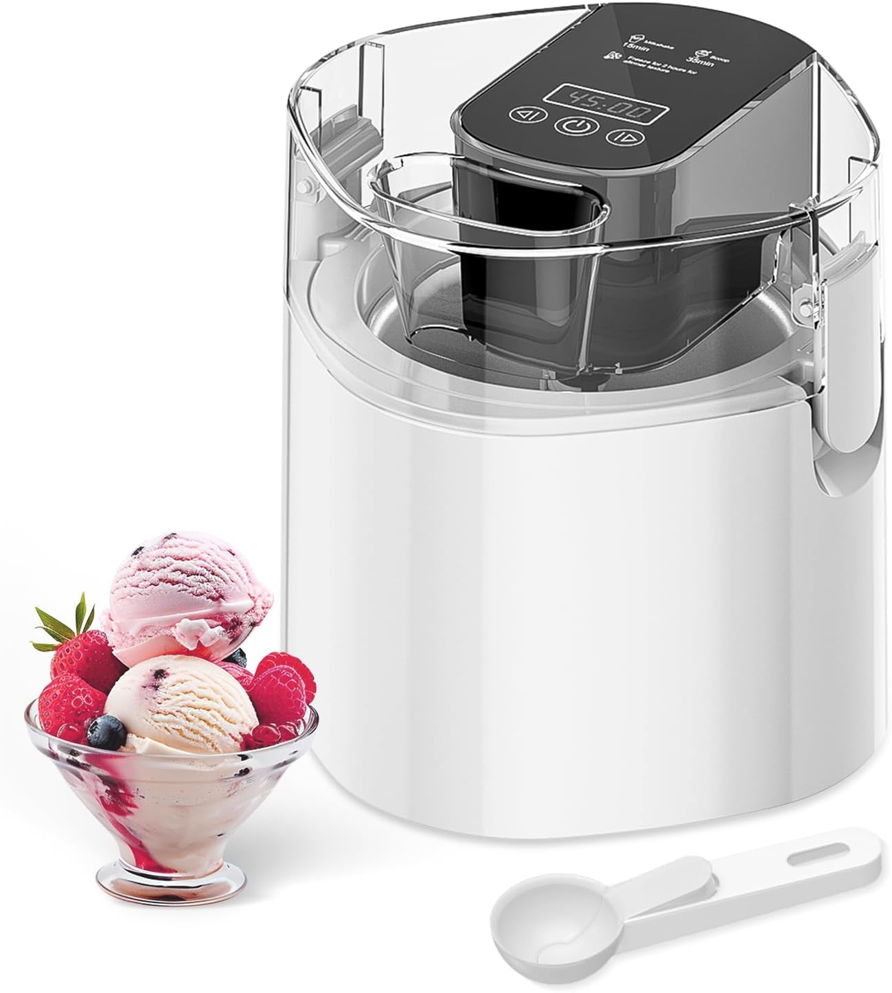 Vilupvie ice cream maker front view shows compact design for small kitchens.