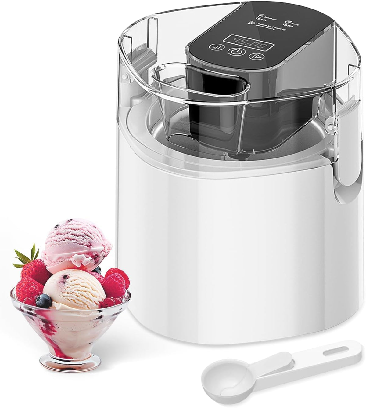 Vilupvie ice cream maker front view shows compact design for small kitchens.