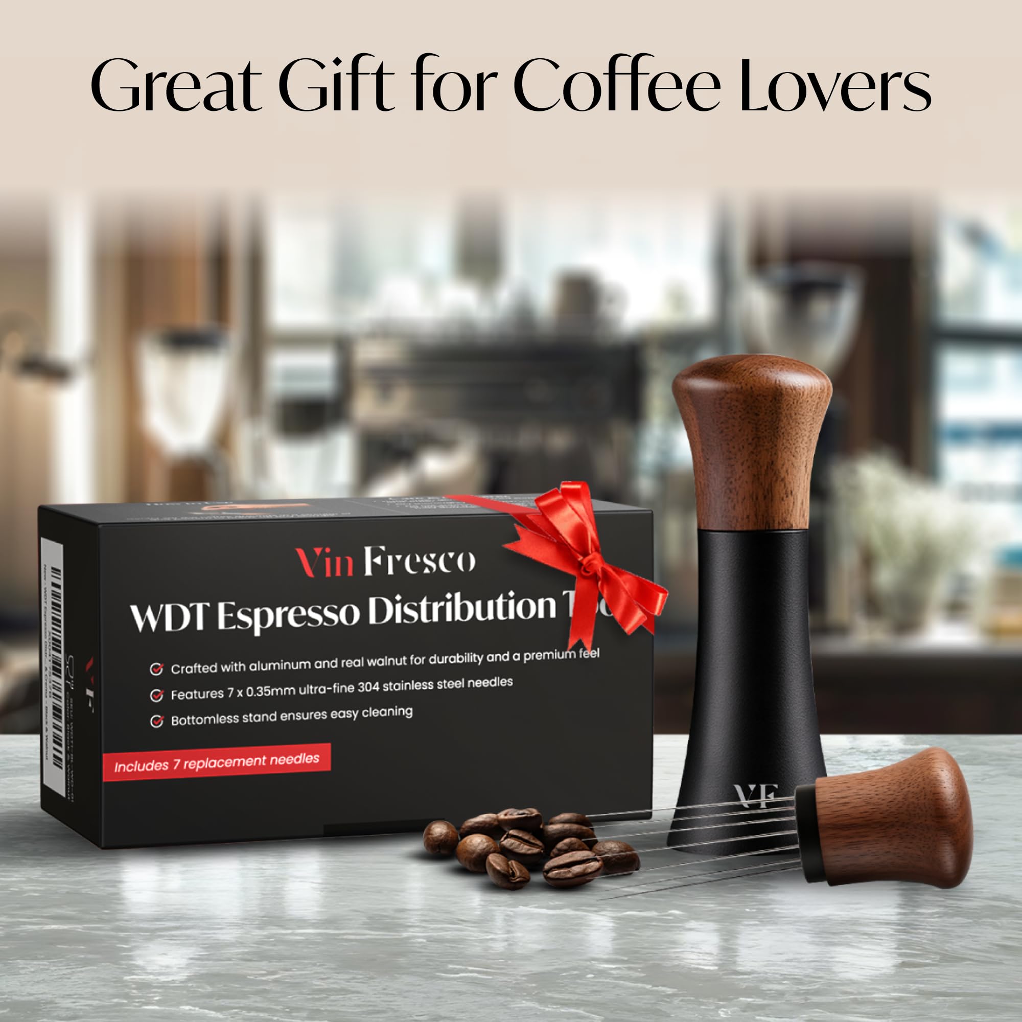 VIN FRESCO WDT sleek design in black and walnut suits any coffee setup.