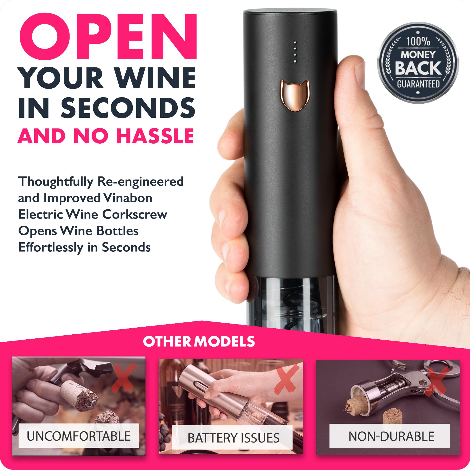VINABON battery opens up to 100 bottles per charge