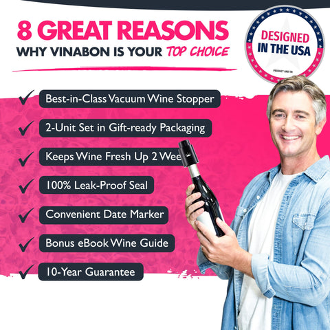 VINABON one-pump button shows easy air removal for wine.