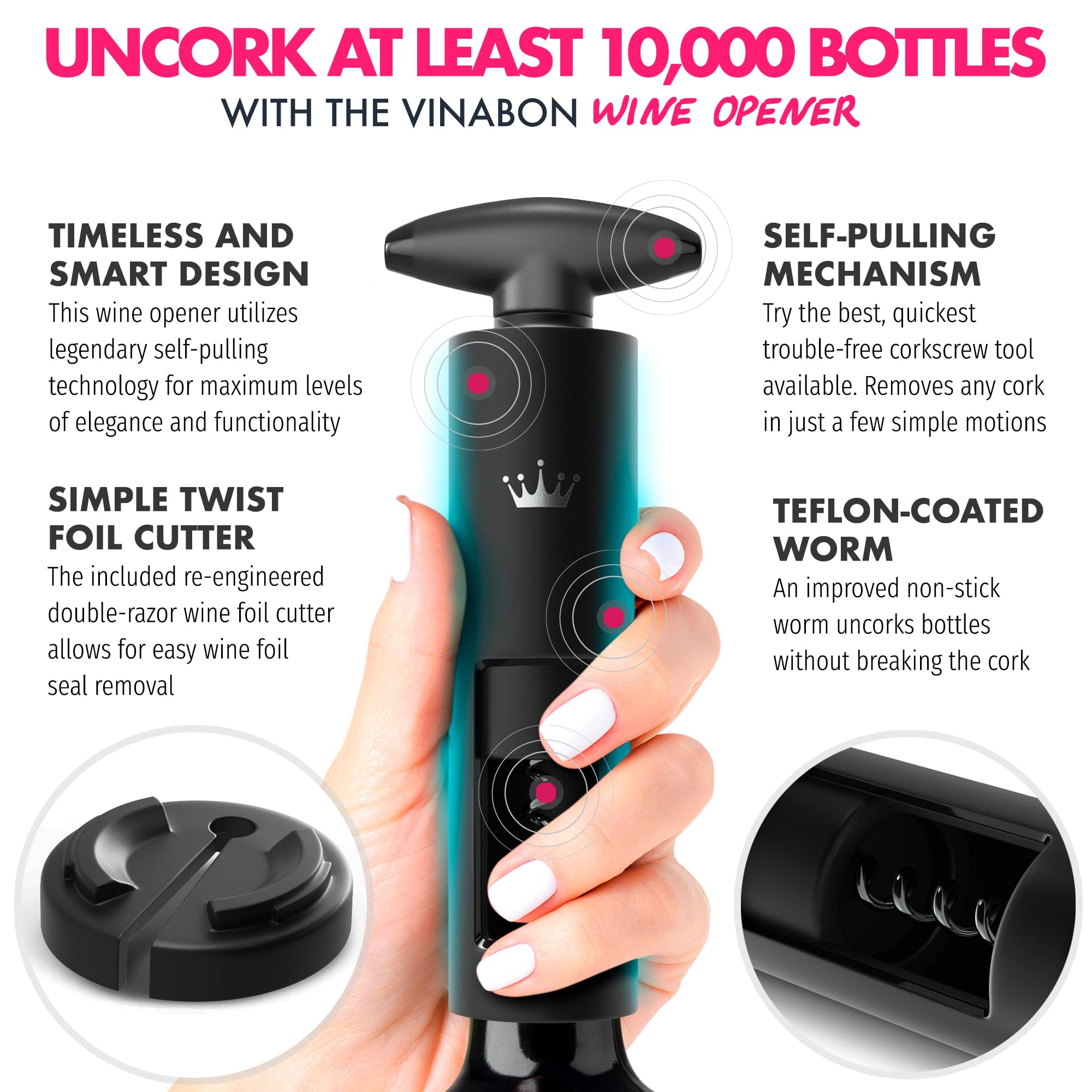 VINABON ergonomic handle highlights comfortable grip during use.