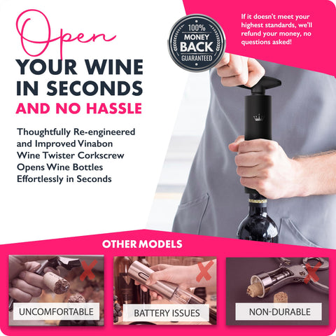 VINABON non-stick worm enables smooth cork extraction without breakage.