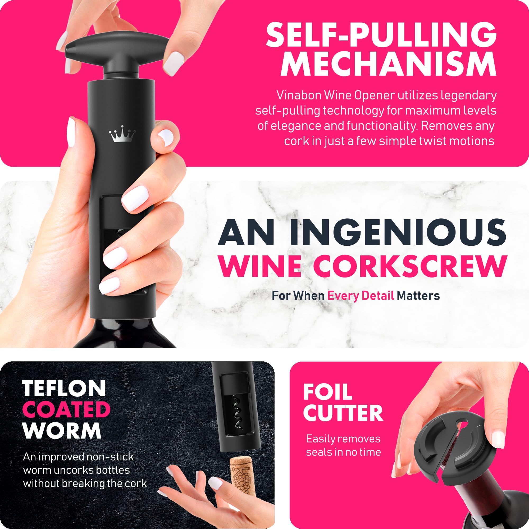 VINABON twist design shown in action for elegant wine opening.