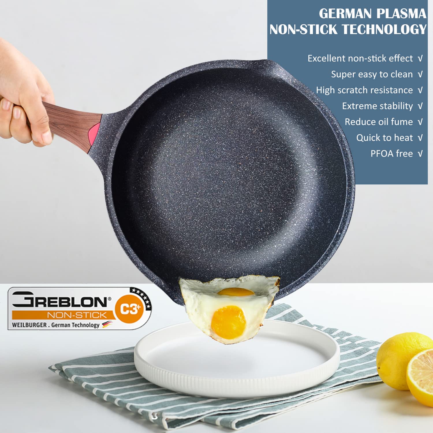 Vinchef ceramic coating close-up highlights durable nonstick surface.