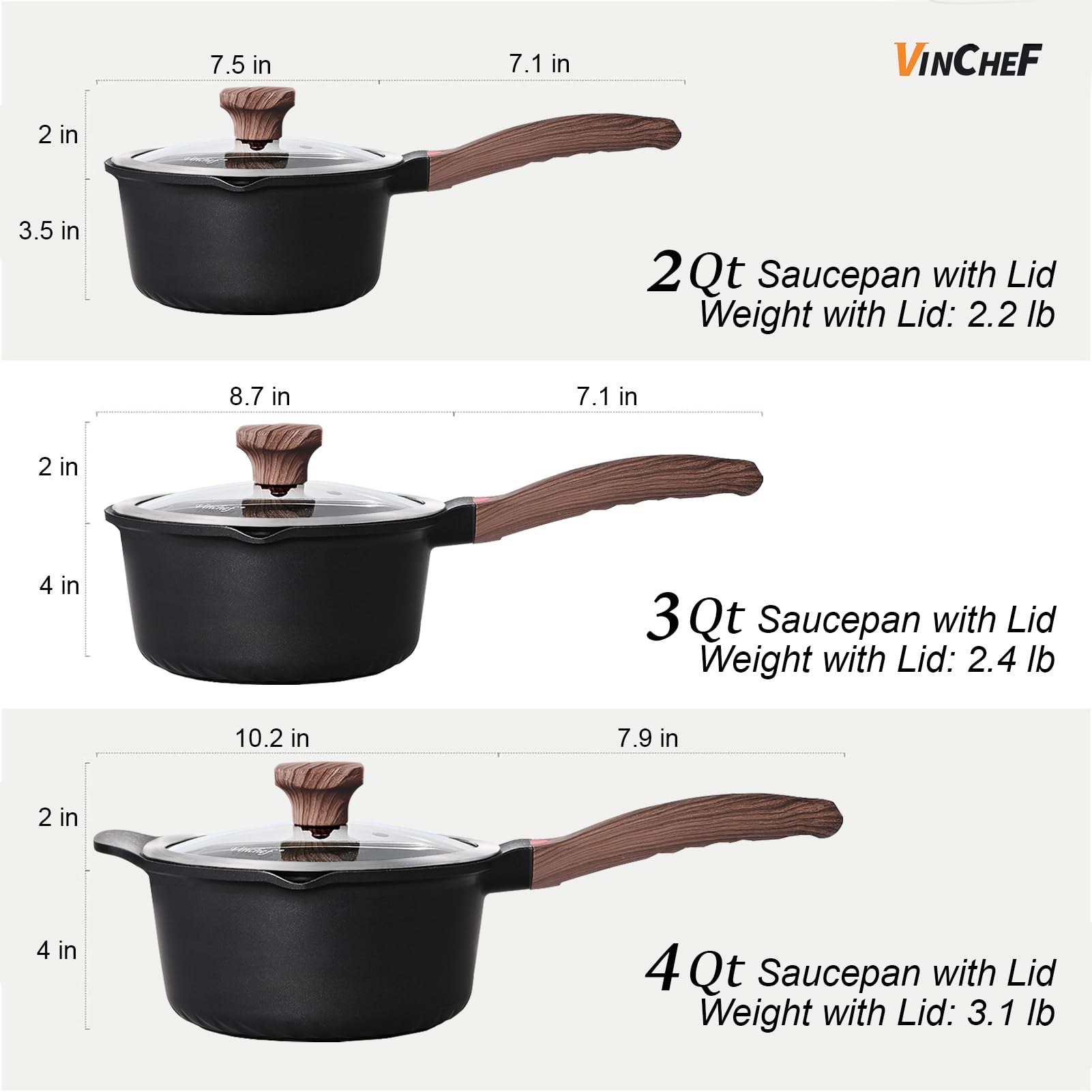 Vinchef glass lid with heat-resistant handle and clear monitoring view