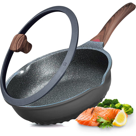 Vinchef nonstick deep fry pan with lid on stove for easy cooking