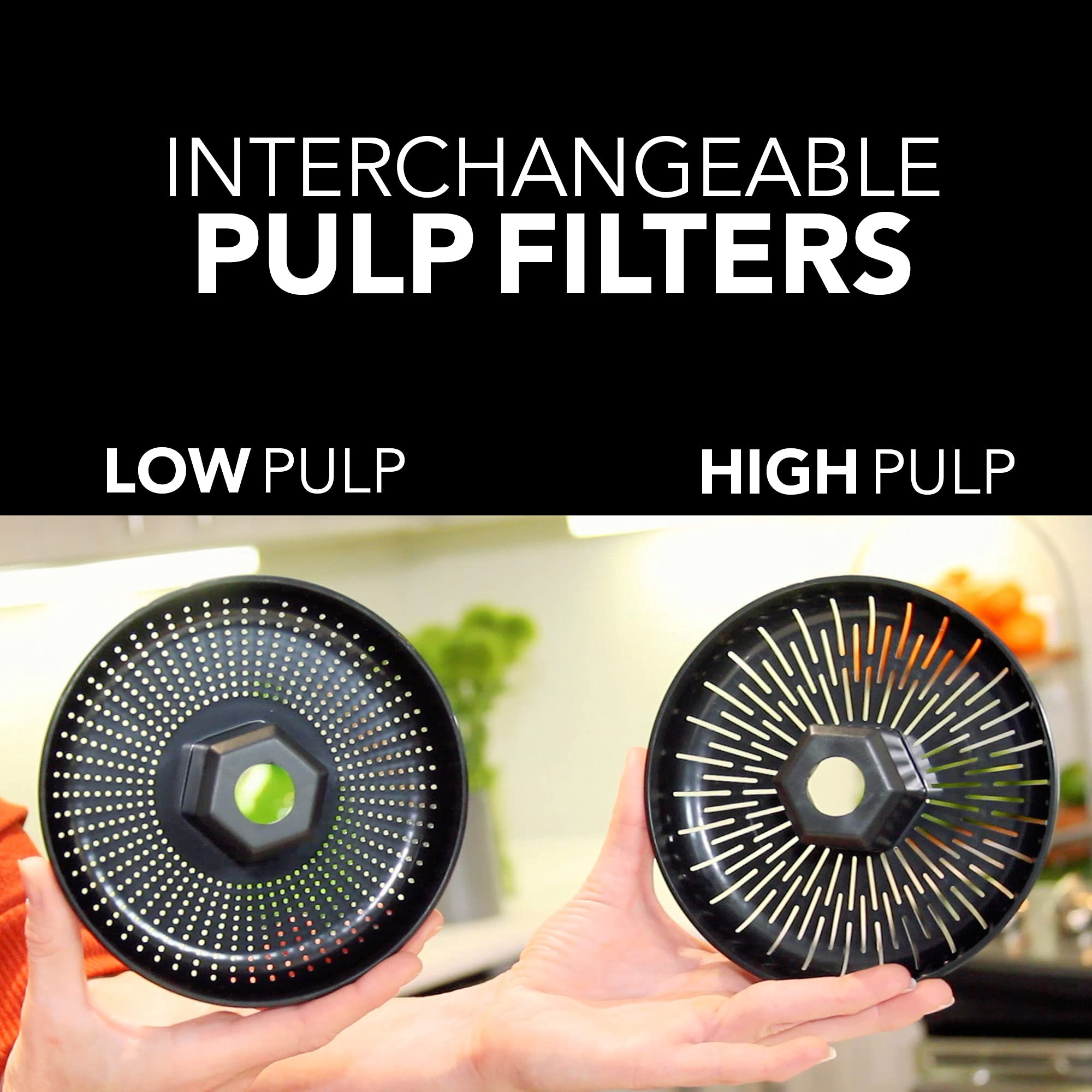 VINCI includes two pulp filters for customizable juice texture.