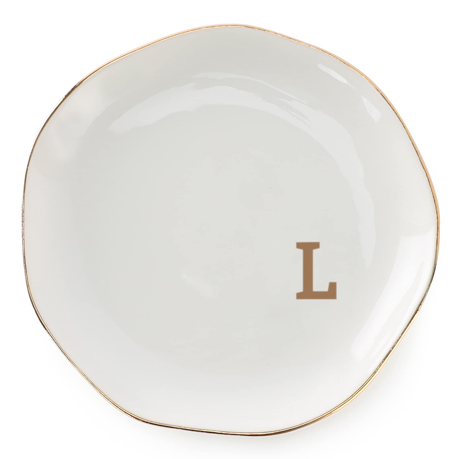 VINCOMIC initials ring dish glazed ceramic keeps rings organized on a stylish vanity.