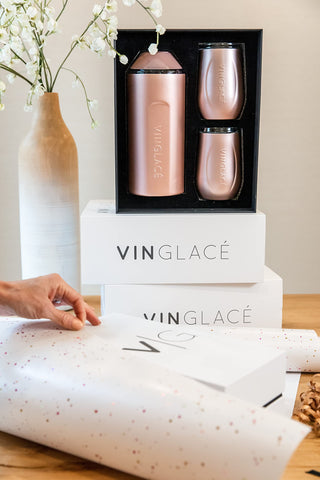Vinglacé rose gold insulator with bottle enables ready-to-serve pours