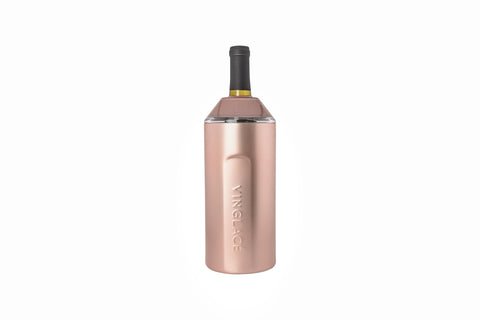 Vinglacé wine bottle chiller rose gold close-up keeps drinks cold