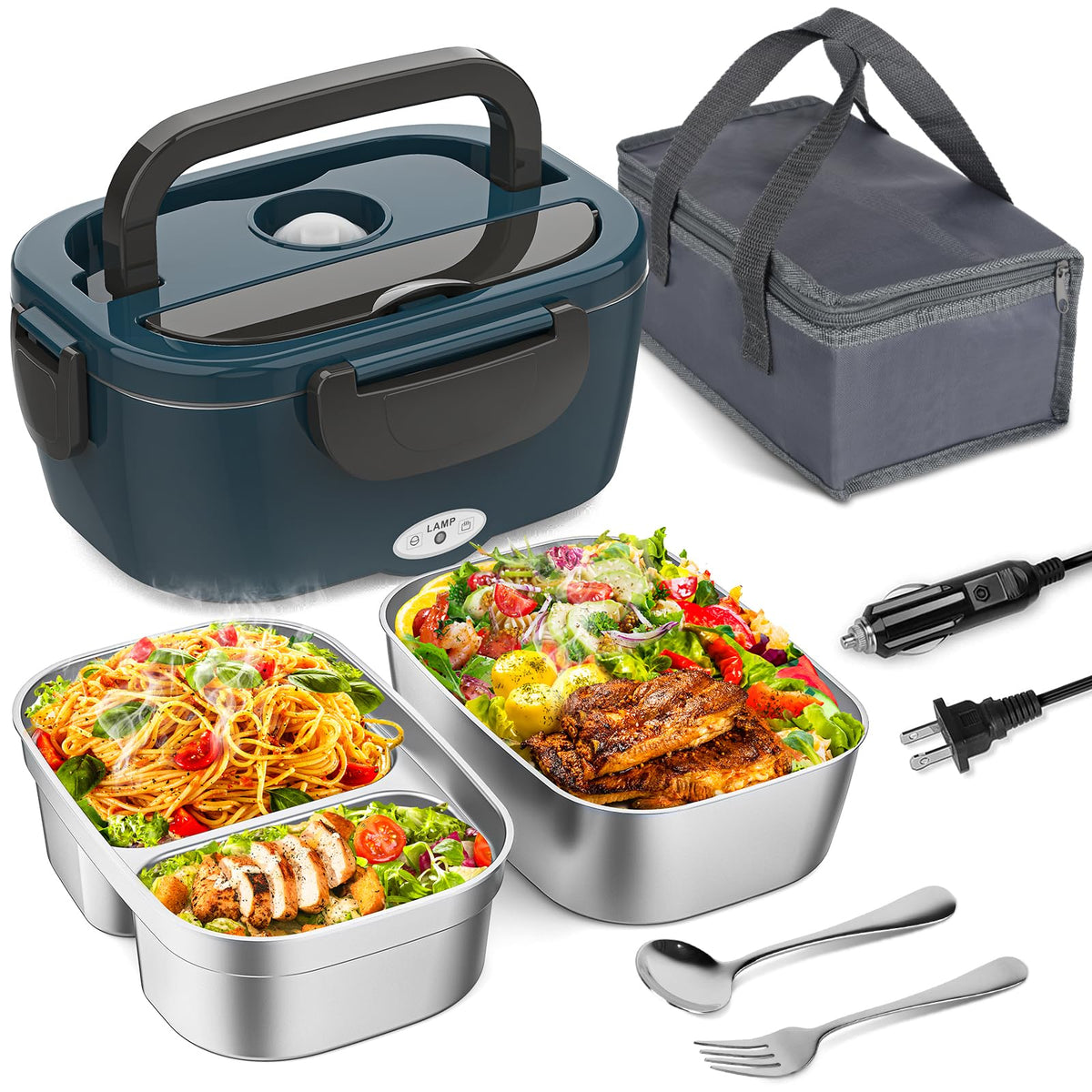 Vingud electric lunch box with 1.5l dual-container setup for easy meal separation
