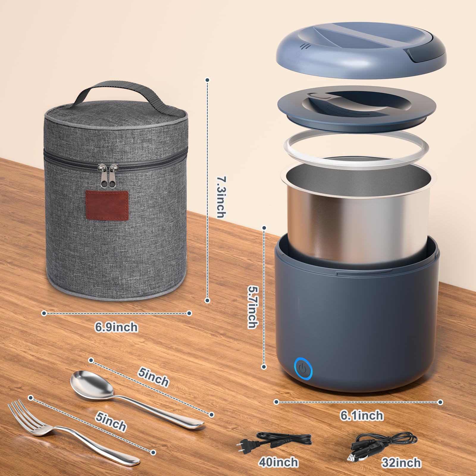 Vingud office-use blue-gray lunch box designed for desk meals.
