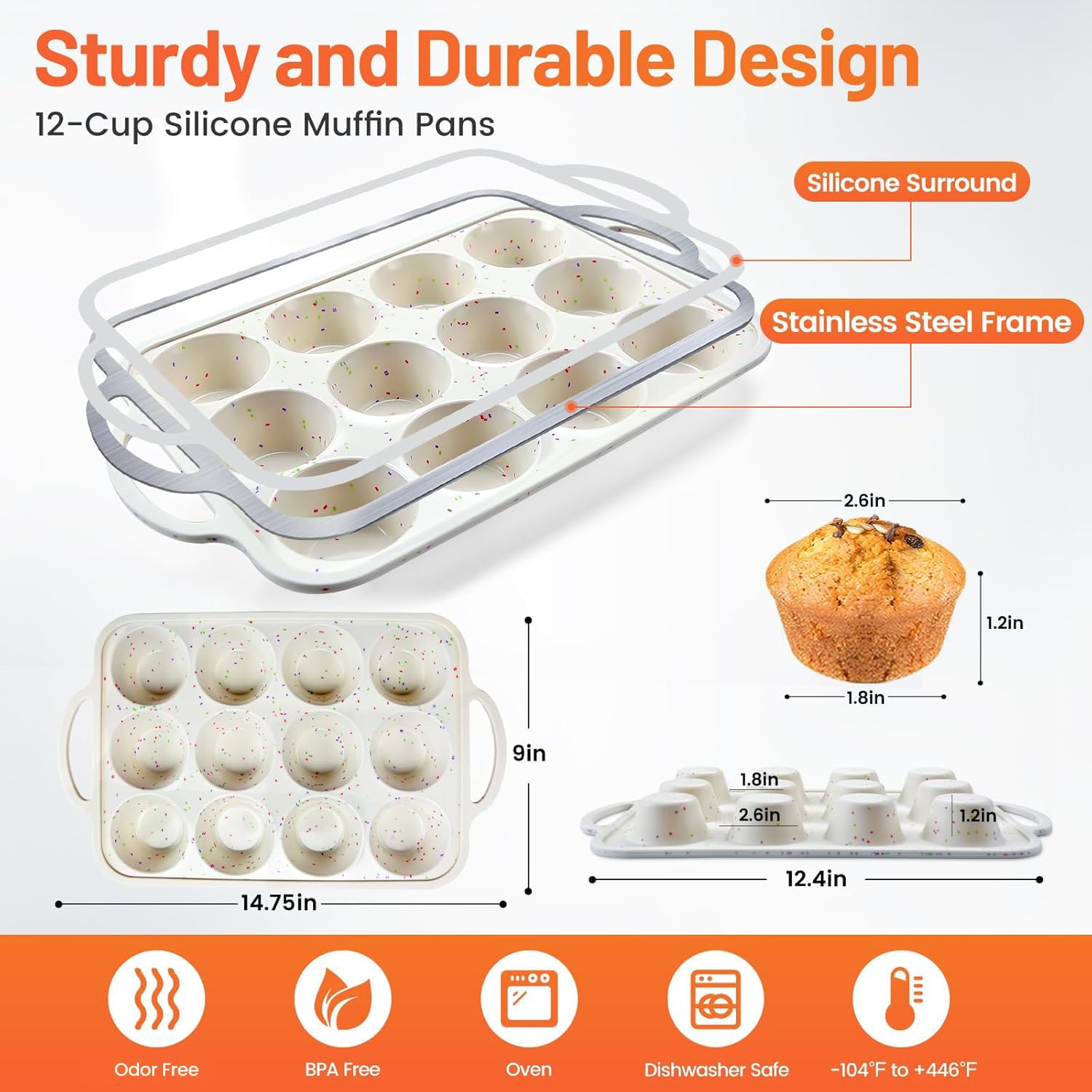 Vinino 12-cup regular muffin pan shown in inside view for even baking