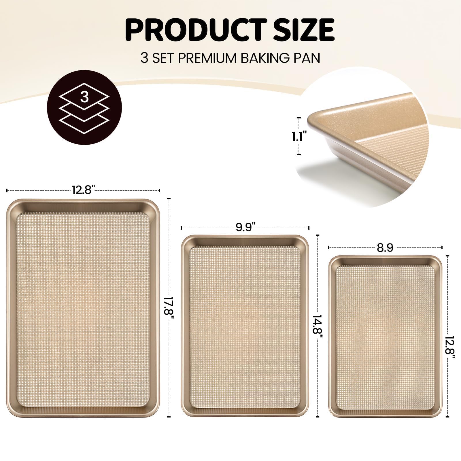 Vinino encapsulated rim prevents deformation for durable, long-lasting pans.