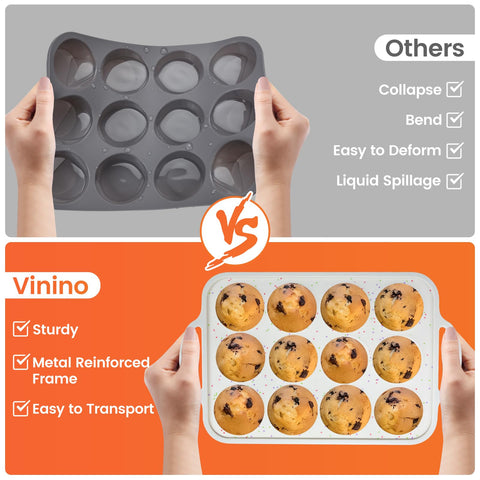 Vinino BPA-free silicone muffin tray suitable for oven microwave and freezer