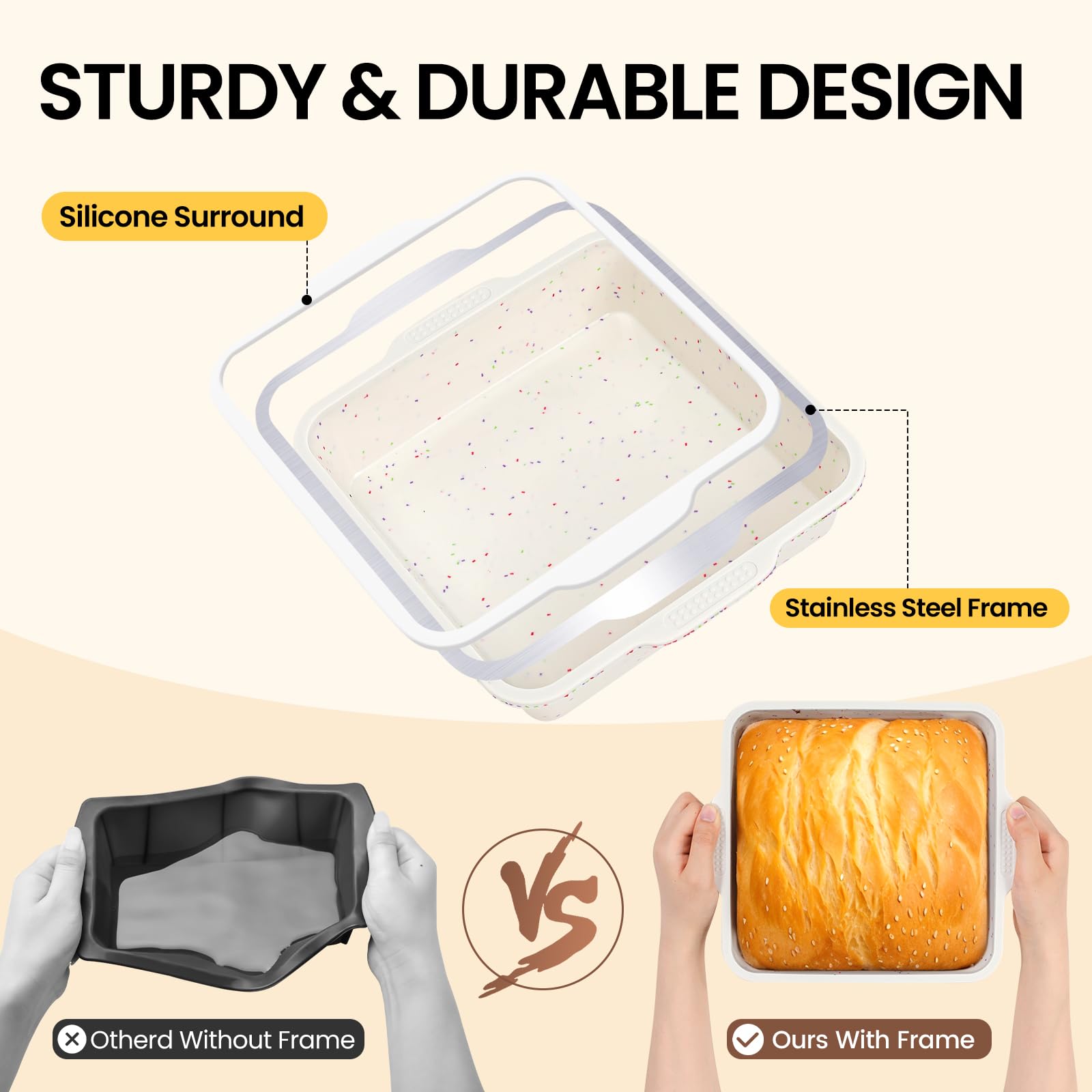 Vinino BPA-free silicone square pan with nonstick surface for easy cake release.