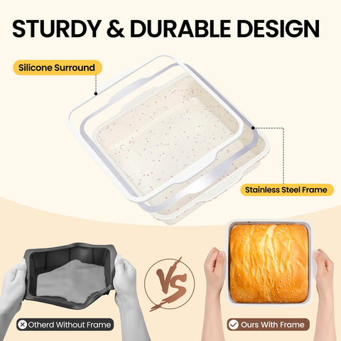Vinino BPA-free silicone square pan with nonstick surface for easy cake release.