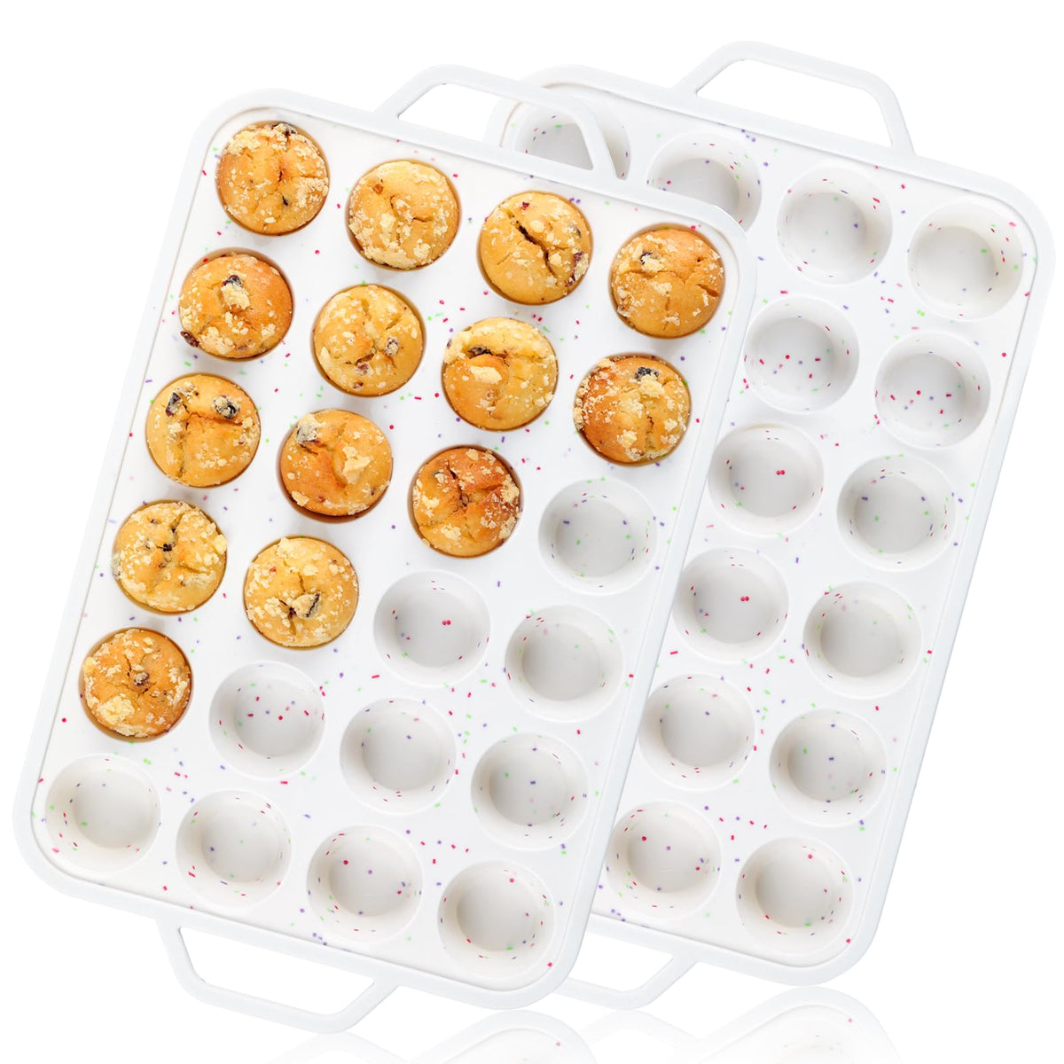 Vinino mini muffin pan duo pack top view demonstrates compact storage benefit