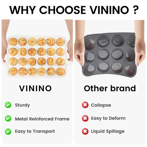 Vinino mini muffin pan dishwasher-safe close-up shows effortless cleaning